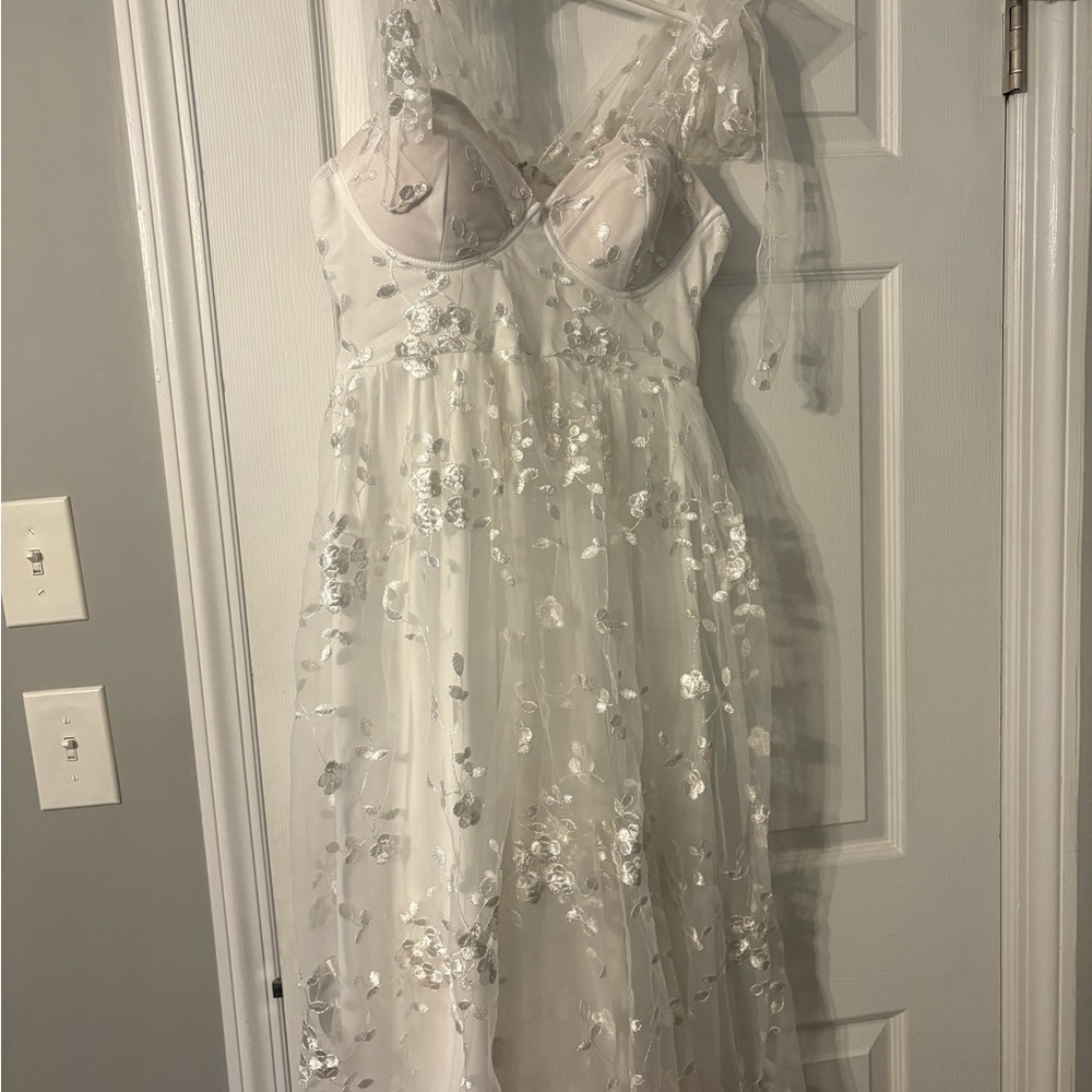 White Floral Embroidered Dress